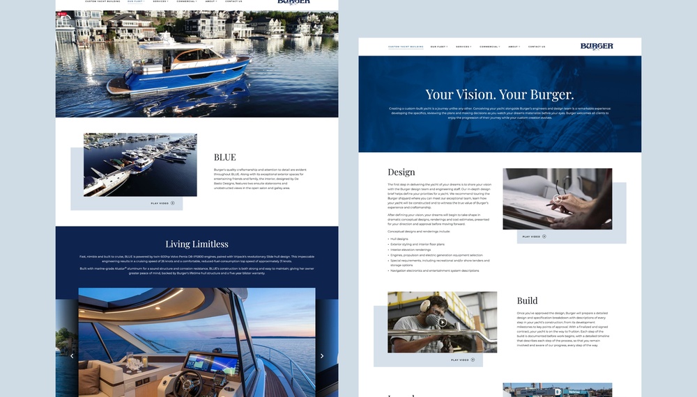 Side by side screen shots of burgerboat.com