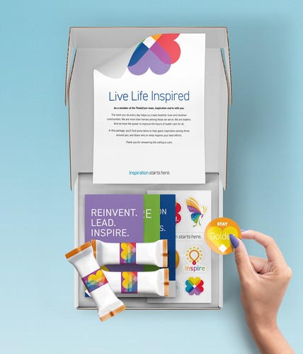 inspiration starts here giveaway box with branded snacks and collateral