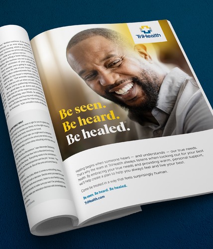 be seen be heard be healed print ad in magazine. photo of a middle aged man smiling